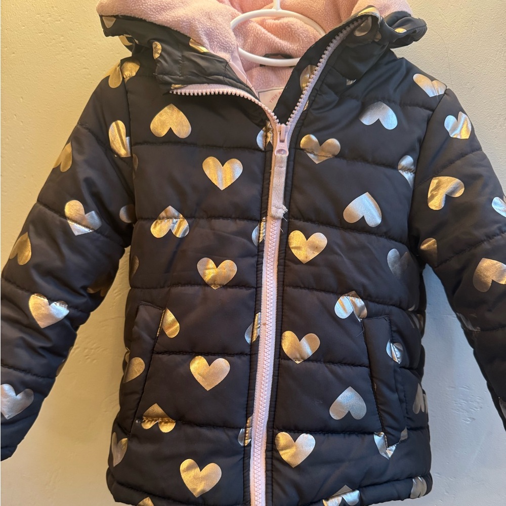 Carters heart print rose gold grey toddler girls jacket 4T